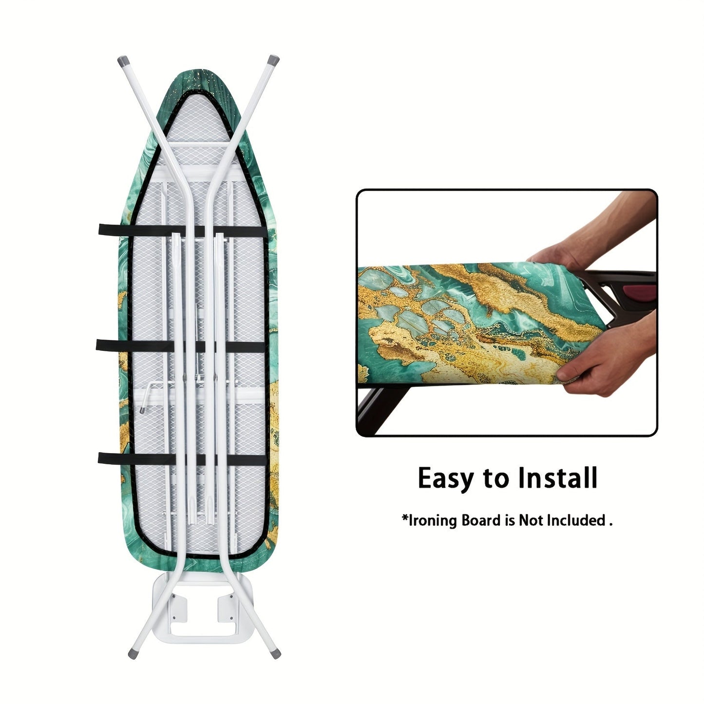 Upgrade your ironing experience with the 1pc RSHUBINO Extra Large Marble Pattern Ironing Board Cover. Made with no-heat resistant material and a washable PET dust cover, this easy-to-install accessory is designed to fit ironing boards measuring