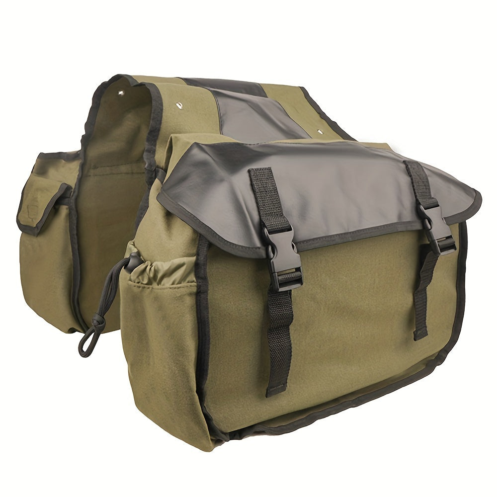 Universal large capacity canvas saddle bag for motorcycles, suitable for various bike brands.