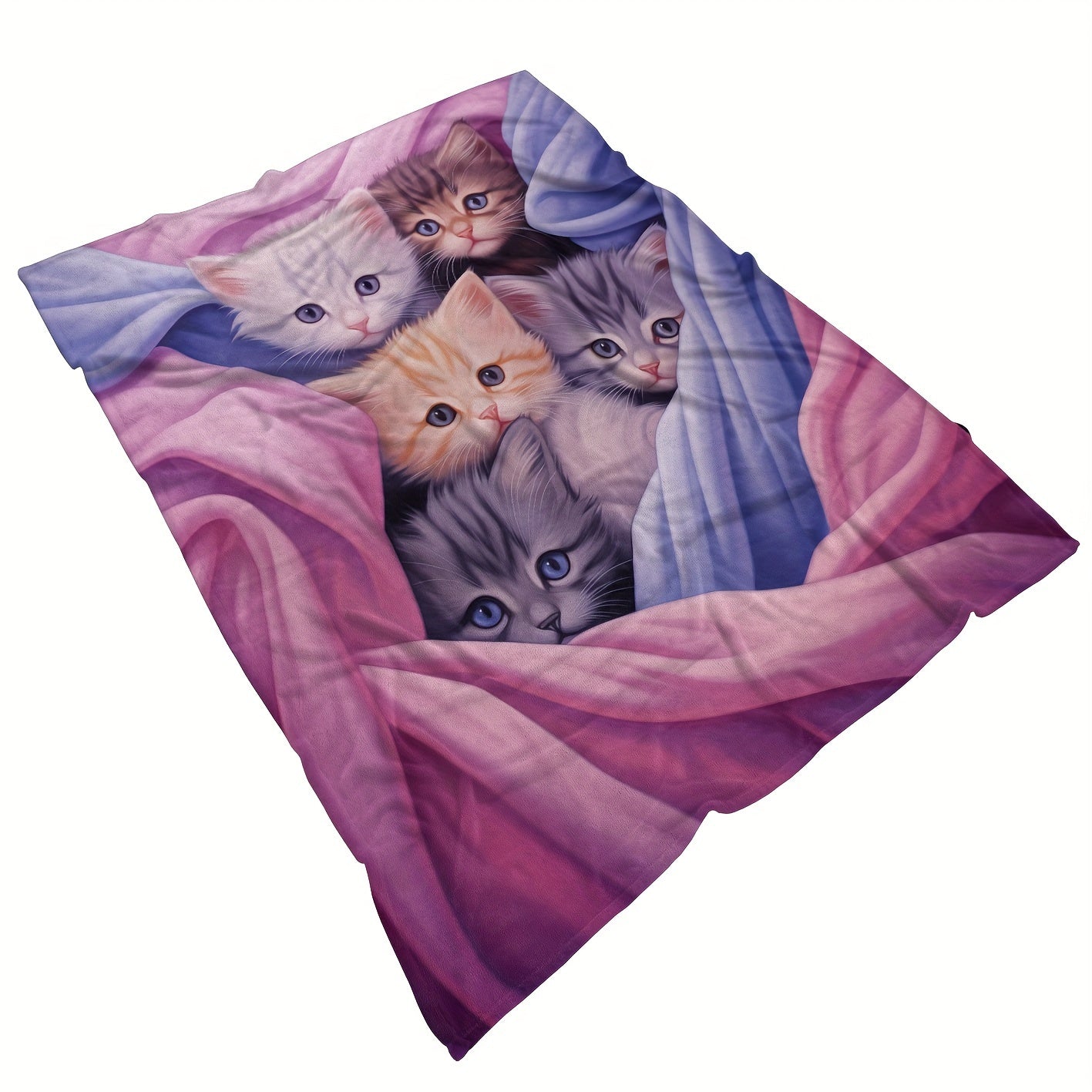 Get cozy with this adorable blue and pink kitten blanket! Perfect for any sofa, office couch, bed, or even travel and camping. This lightweight flannel blanket features digital printing and is super soft and warm. It also makes a great gift for family