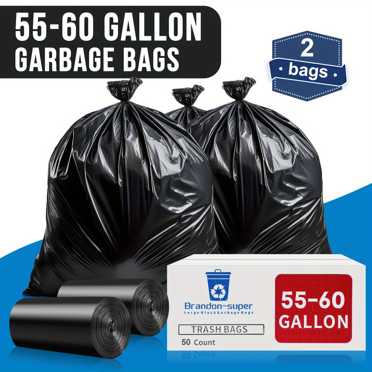 Heavy Duty Trash Bags, 208.2-227.12 Liters, Tear Resistant, High Quality, 50/100/150pcs Black Trash Bags, Perfect for Gardening, Outdoor Activities, Residential and Commercial Use, Camping