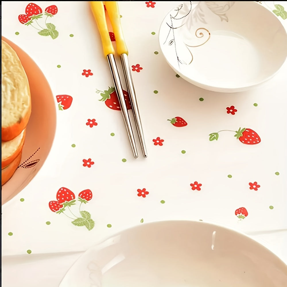 Strawberry Print EVA Waterproof Shelf Liners - Non-slip Mats for Kitchen and Refrigerator Drawers, Anti-Oil Cupboard Pad, Table Place Mat - 1 Roll (29.97cm x 199.9cm)