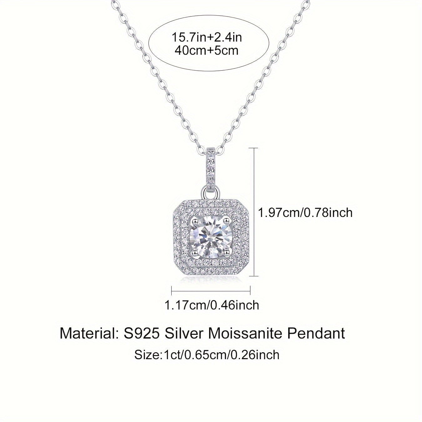 This stylish Moissanite pendant necklace is made of 925 sterling silver and coated with 18K gold, featuring a square halo design. It comes on a collarbone chain and includes a gift box, making it perfect for Valentine's Day, engagements, weddings