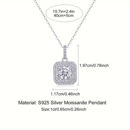 This stylish Moissanite pendant necklace is made of 925 sterling silver and coated with 18K gold, featuring a square halo design. It comes on a collarbone chain and includes a gift box, making it perfect for Valentine's Day, engagements, weddings