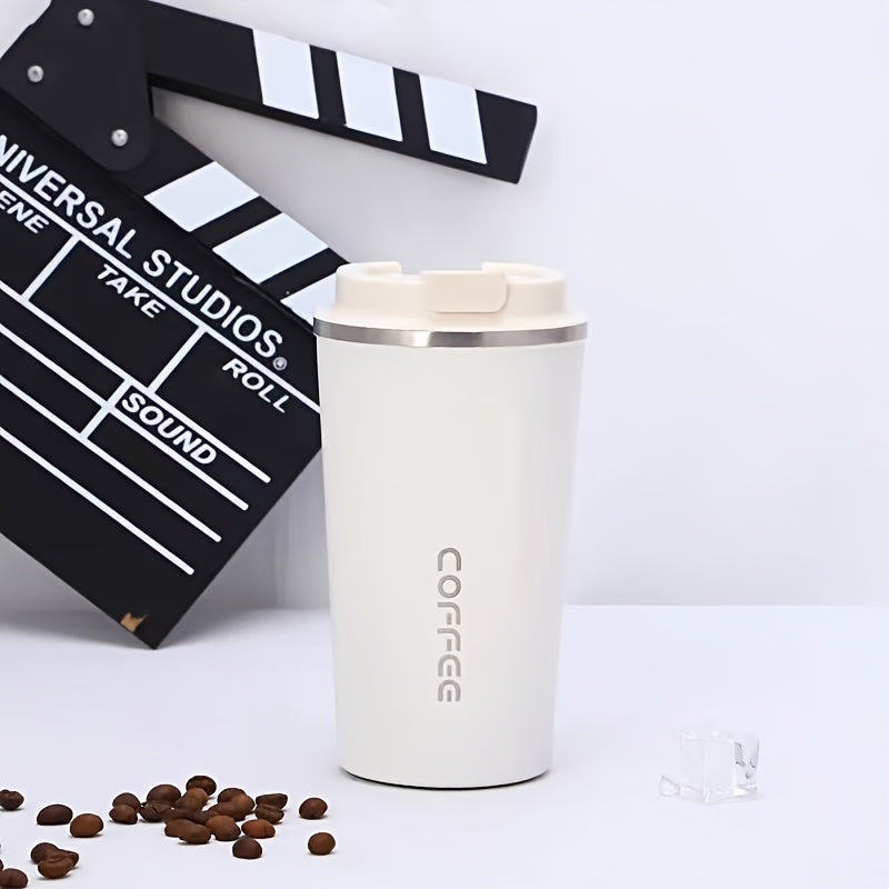 Vacuum-insulated stainless steel travel coffee mug in tumbler style, leakproof, reusable, hand wash only, 380ml/510ml, unstable cup.