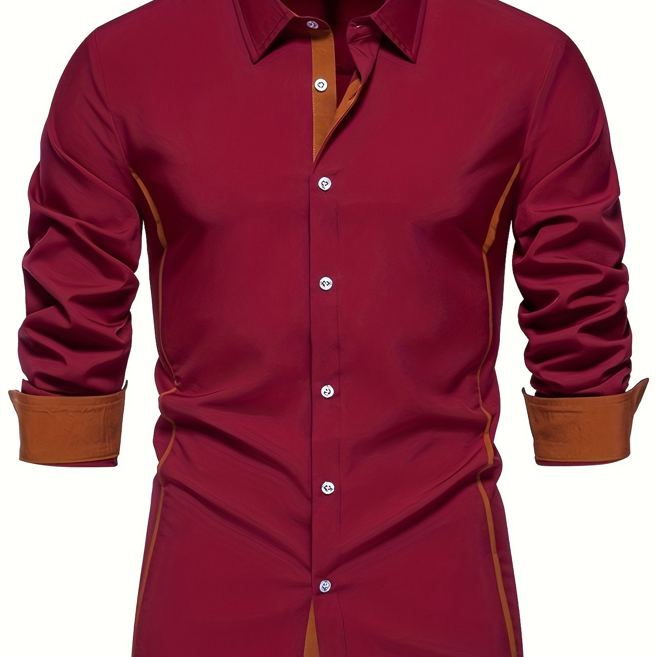 Men's casual color block long sleeve button up shirt for spring and autumn.