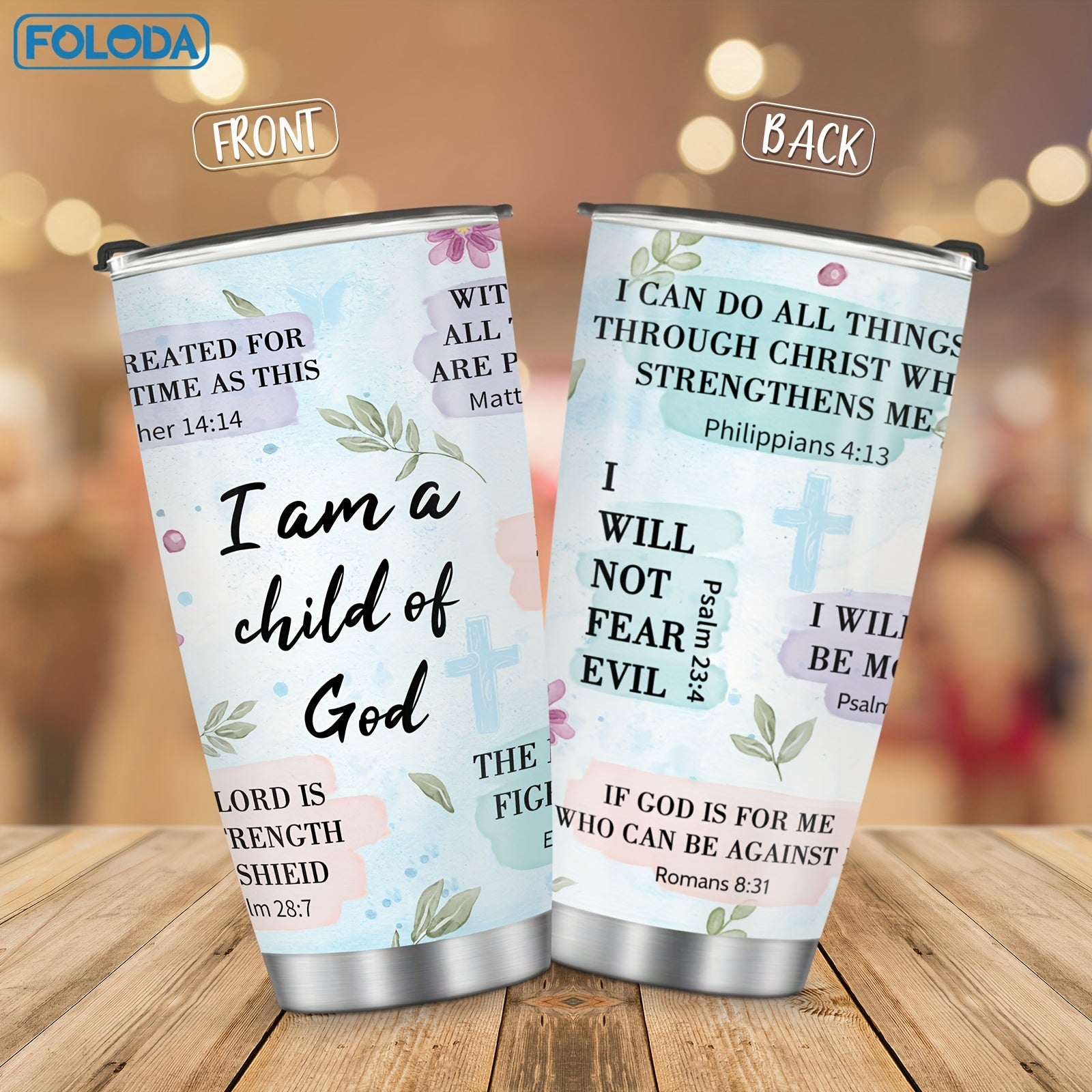 20oz Stainless Steel Tumbler with Bible Verses - Leak-Proof Travel Mug for Women, Men - Perfect Gift for Holidays - Motivational Drinkware