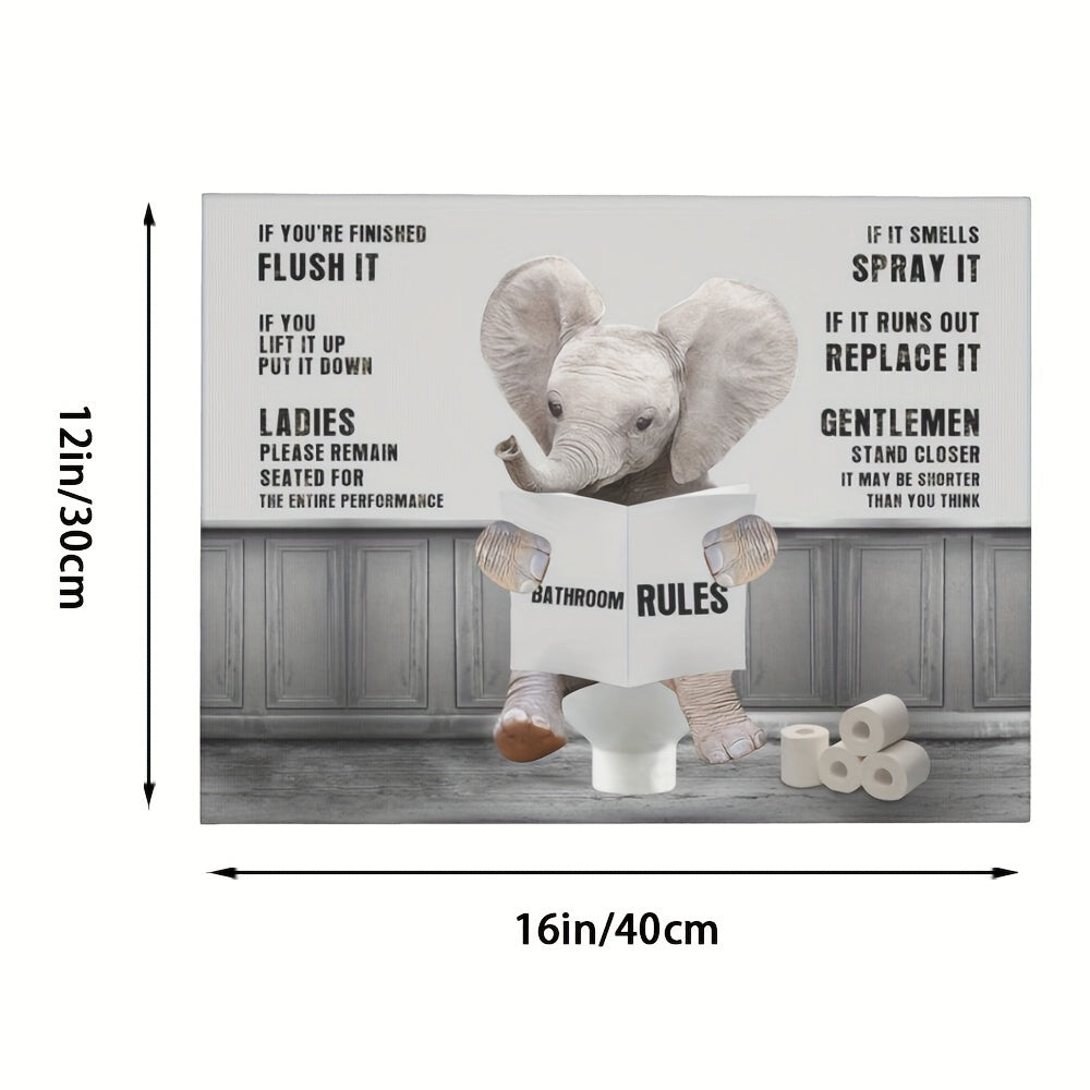 Elephant Bathroom Wall Art Funny Elephant Toilet Bathroom Picture Canvas Painting in Black and White. Perfect for Bathroom Rules Decor. Farmhouse Frame Artwork for an Interesting Touch in any Room - Bedroom, Kitchen, Living Room, Bathroom, Hotel, Coffee