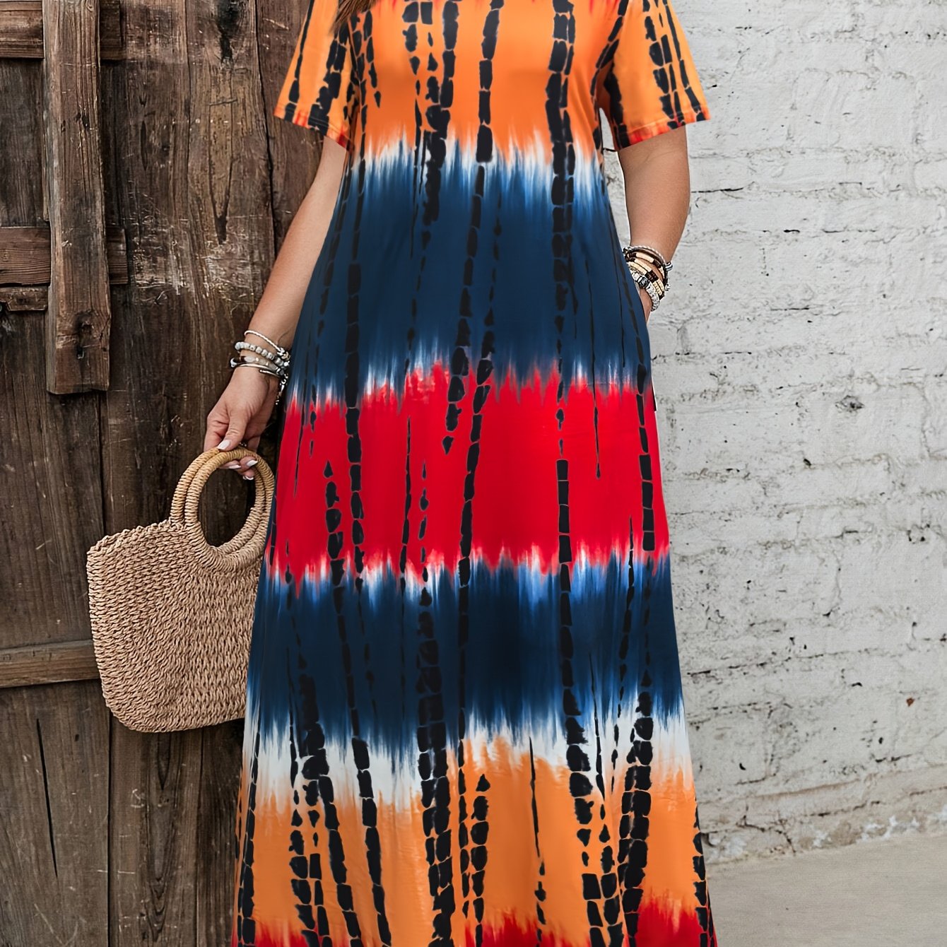 Tie Dye Maxi Dress for plus size women, perfect for Spring and Summer.