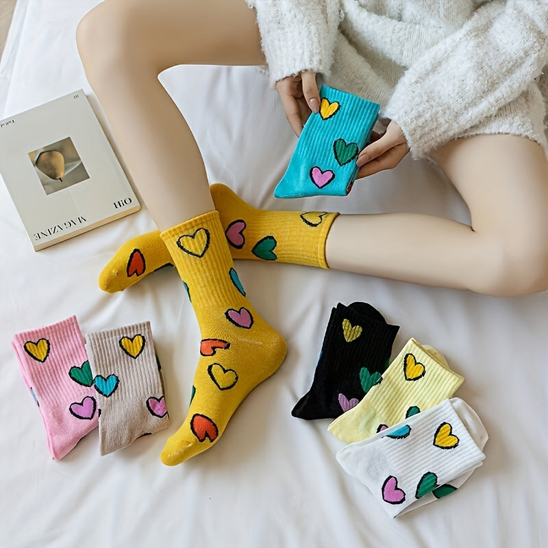 Cute and funny cartoon food print socks for women, 6 pairs in mid-tube style.