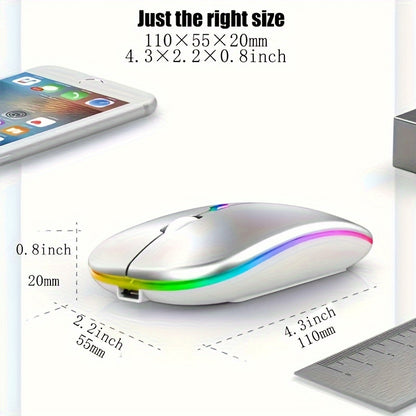 Dual mode 5.1+2.4g wireless gaming mouse with USB recharge capability, silent backlight, and ergonomic design for laptops.