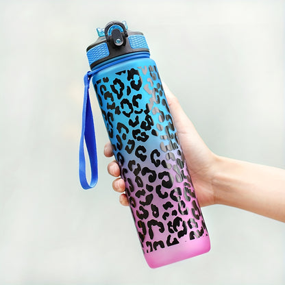 32oz Leopard Print Sports Water Bottle with Straw is PVC-Free and perfect for Running, Cycling, and Fitness. Great for Halloween, Christmas, and Easter gifts.