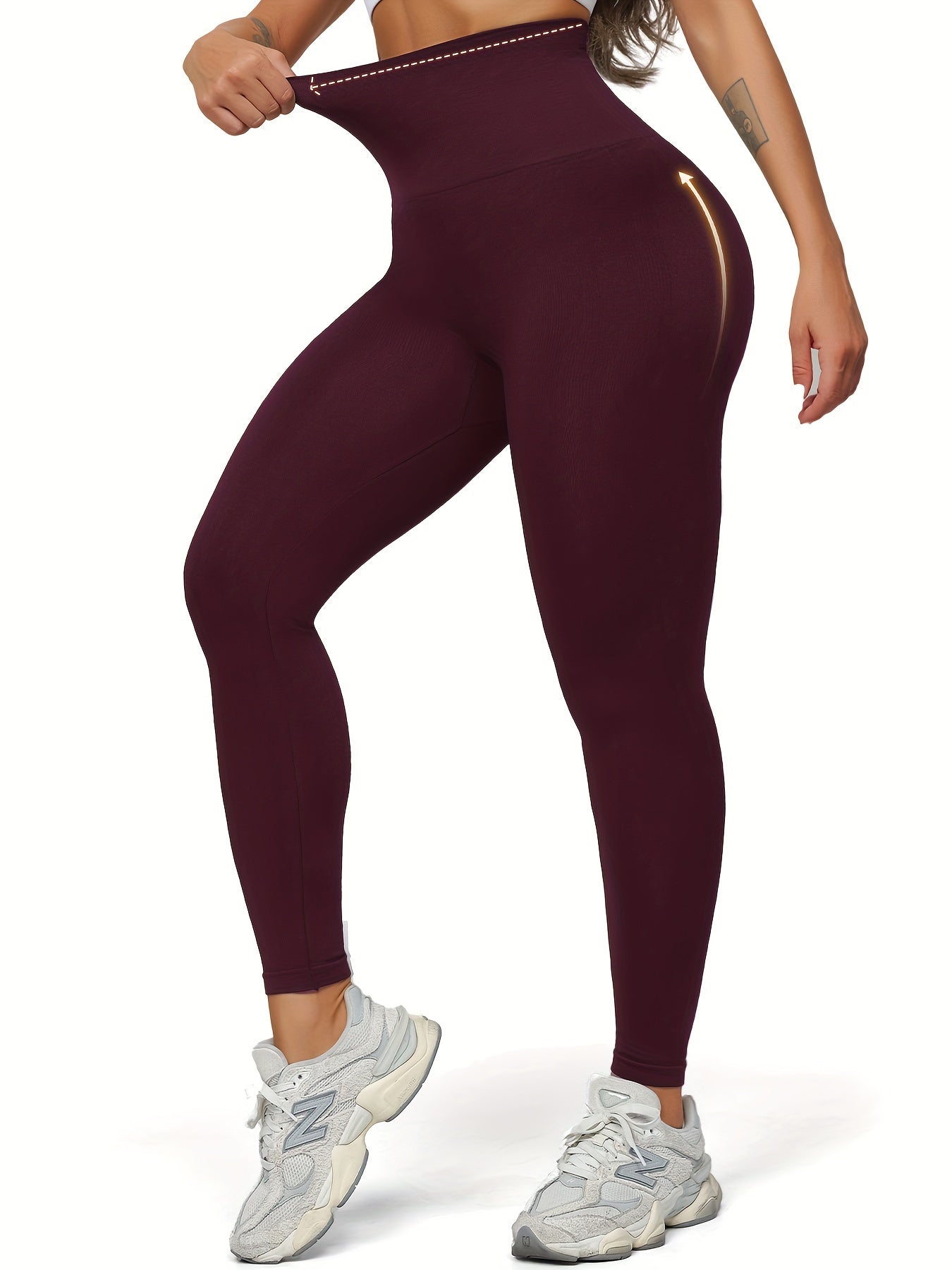 High-waist seamless leggings for women with tummy control, butt lifting, and 9/10 length. Made of nylon stretch fabric, comfortable, non-see-through, ideal for yoga and outdoor activities.