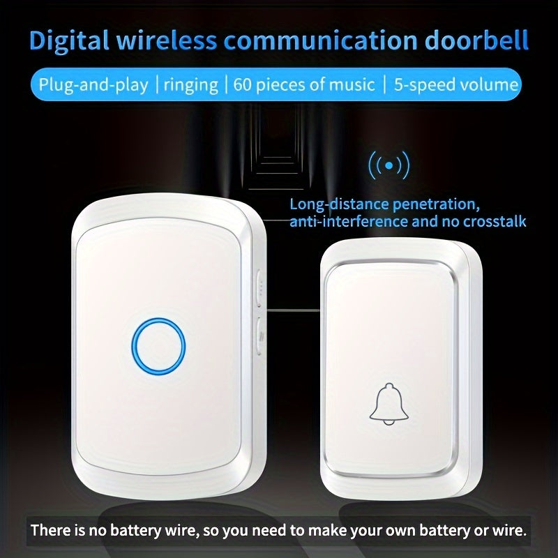 1pc Smart Wireless Doorbell with 304.8m Range, 60 Chimes, 5 Volume Levels, 110dB Silent Mode, LED Indicator, Non-Rechargeable Battery, European Plug