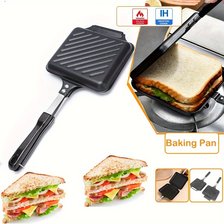 Non-stick, Detachable Double-Sided Cast Iron Grill Pan - Induction Compatible Sandwich Maker for Stovetop. Easy to Clean and Use Without Electricity.