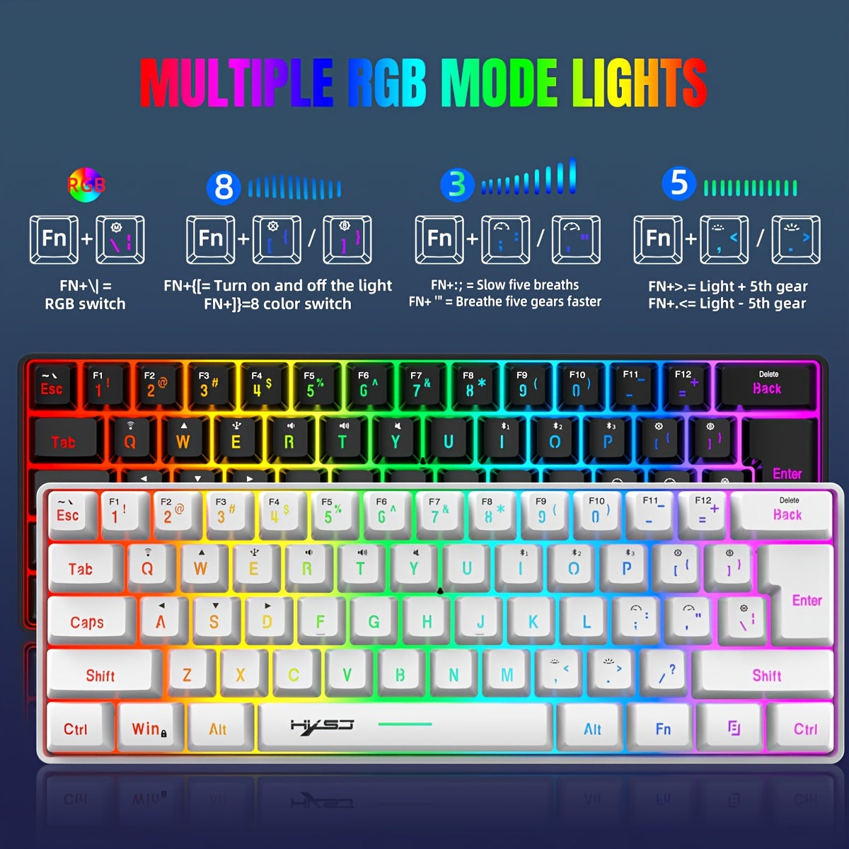 HXSJ Mini Wireless Gaming Keyboard with RGB Backlit and 61 keys for Office/Home Use.