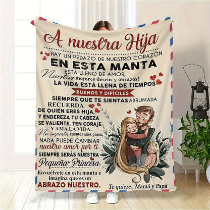 Soft and Cozy Spanish Letter Throw Blanket for Daughter - Versatile, Warm Flannel Blanket for Couch, Bed, Office, and Travel - Ideal Birthday Gift for Children