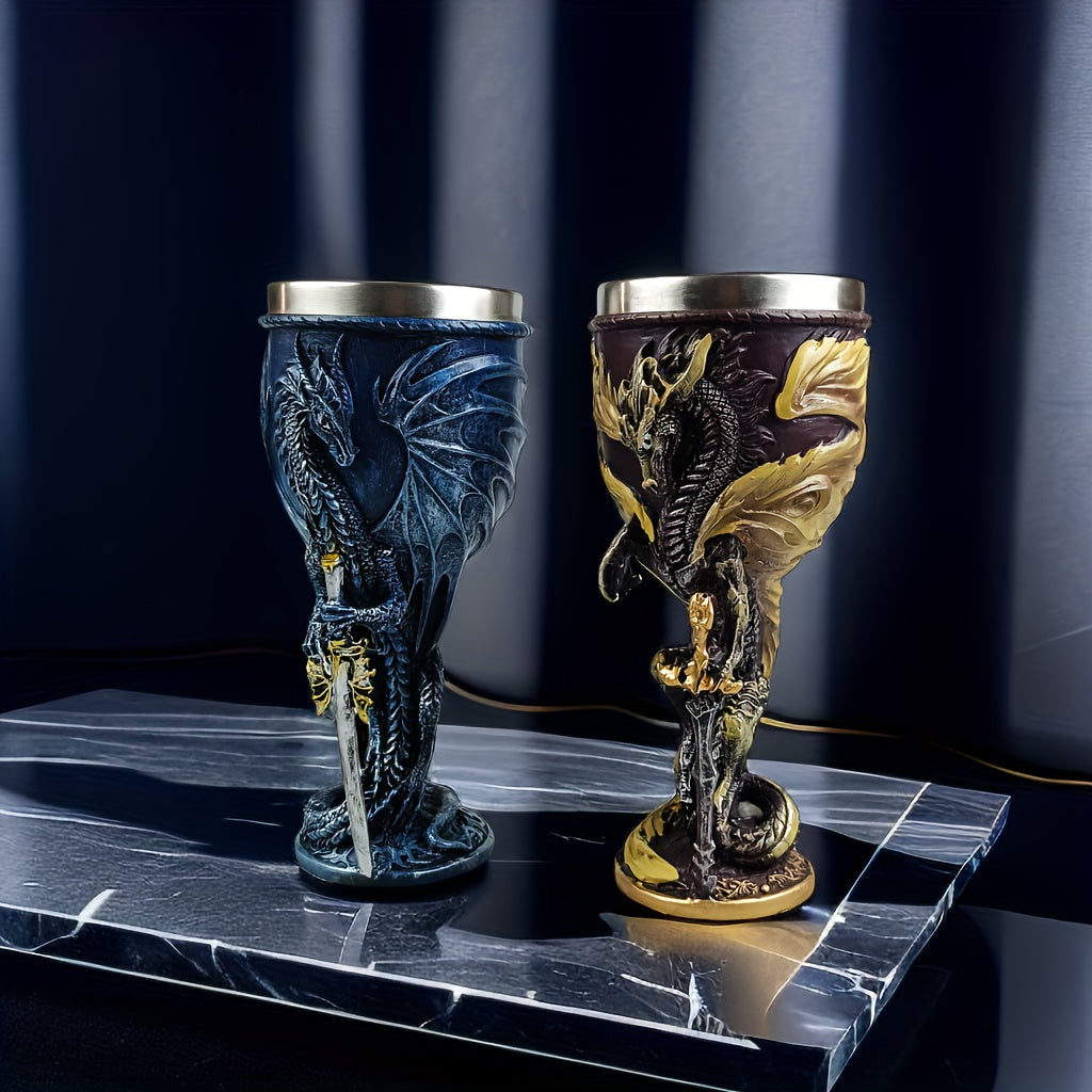 Medieval Flame Dragon Wine Cup, 7oz Stainless Steel, Gothic Novelty Gift with Vintage Flying Dragon Design, Hand wash only, Perfect for Family and Parties.