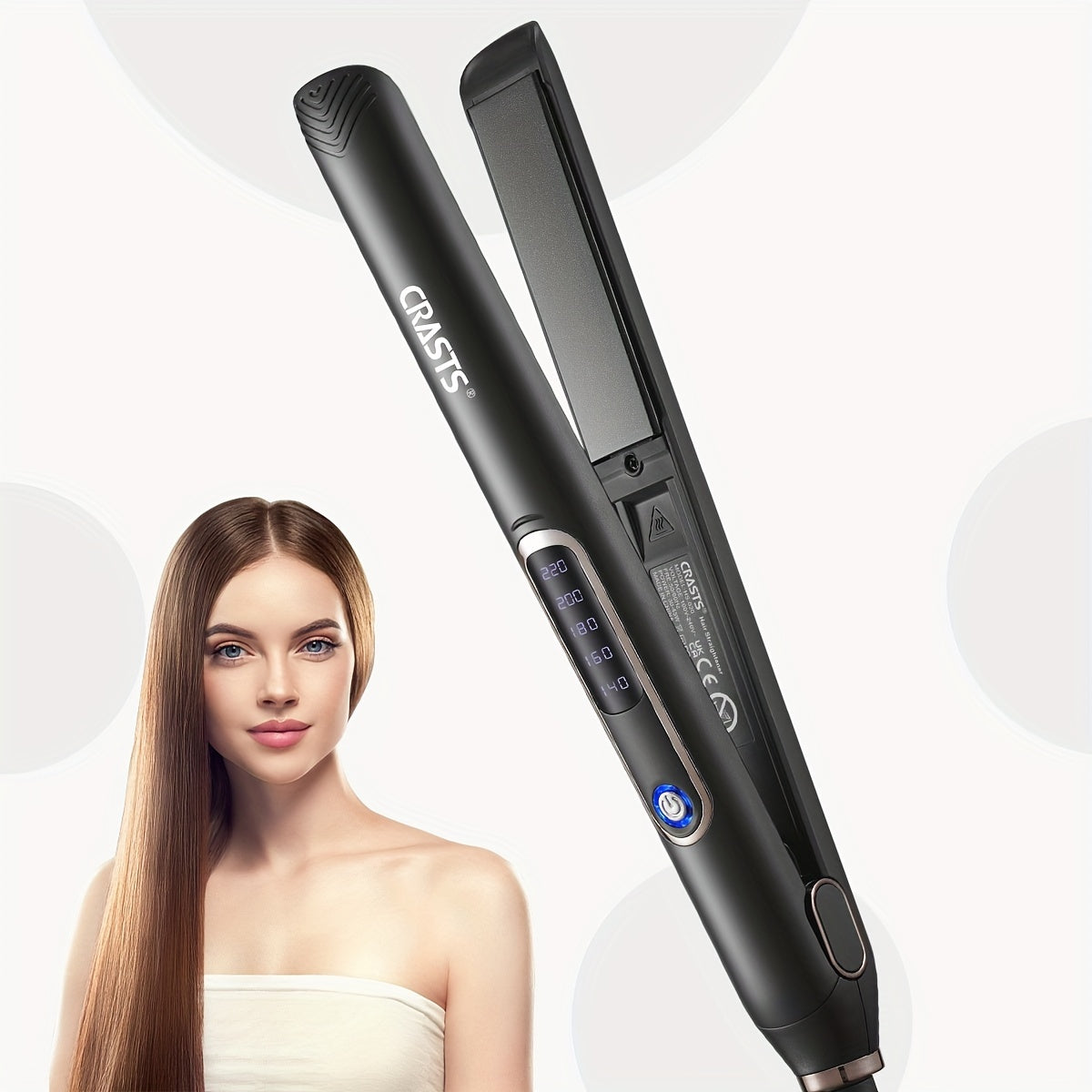 CRASTS Dual-Mode Hair Styler with Digital Display - Adjustable Temperature, Titanium Plates, 35W Power, C-Type Plug, Smooth Styling for All.