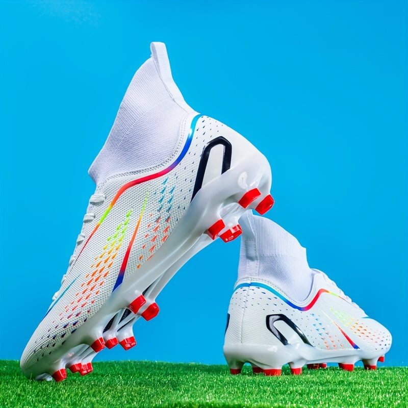 Breathable high-top soccer cleats for all seasons, perfect for training and competition, with non-slip features.