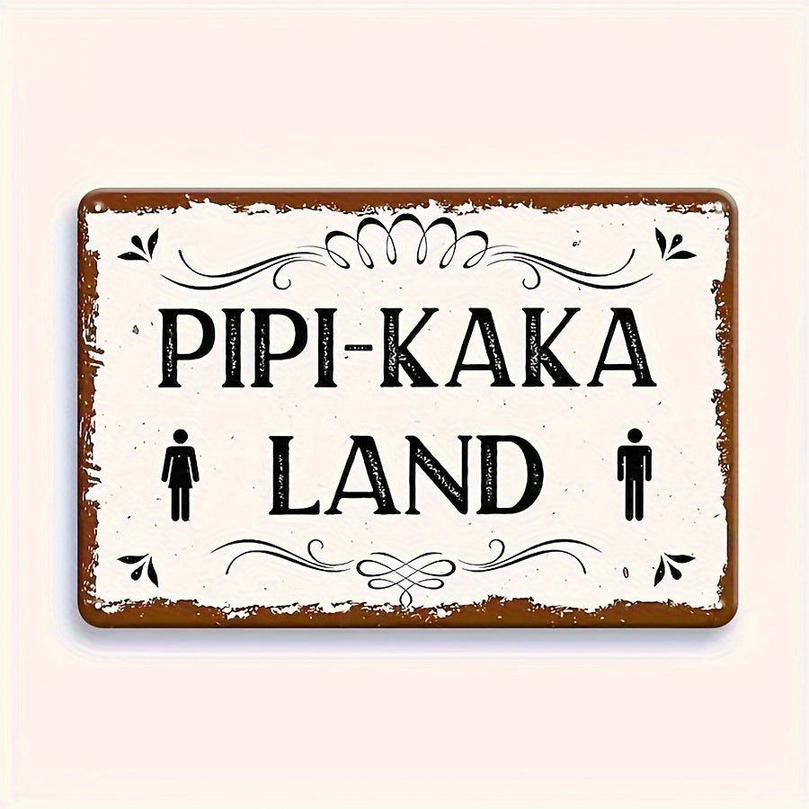 Vintage "Pipi-Kaka Land" bathroom sign: 8.5x19.5cm, rustic, waterproof, dustproof, with twine rope.