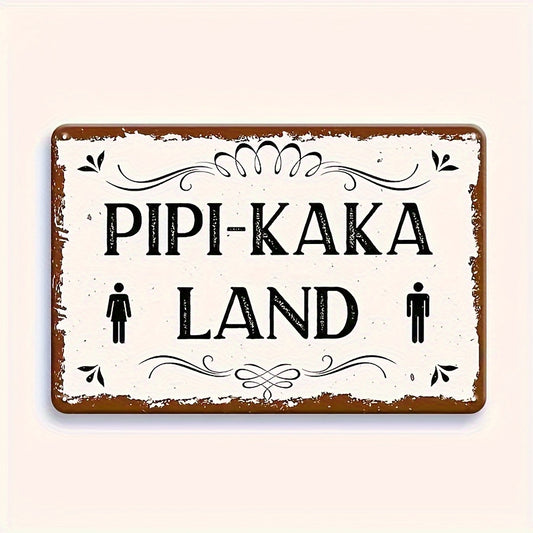 Vintage "Pipi-Kaka Land" bathroom sign: 8.5x19.5cm, rustic, waterproof, dustproof, with twine rope.