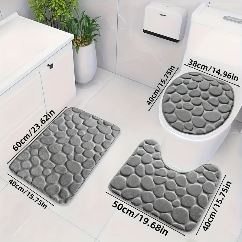 Bath Mat Set with Geometric Pattern, Soft and Absorbent, Non-Slip, Machine Washable, Polyester Material, for Bathroom.