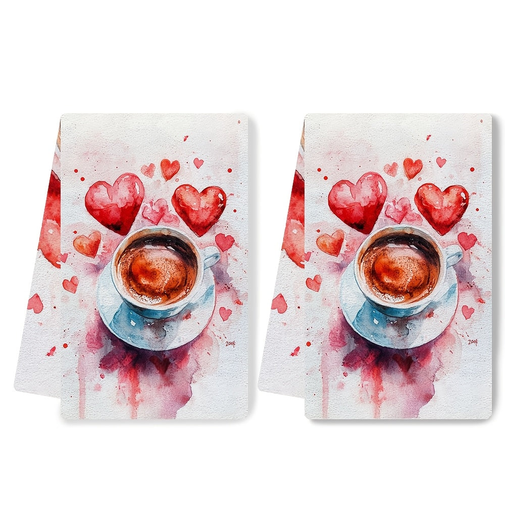 Pair of 2 Super Soft Kitchen Towels, Ideal for Valentine's Day or Anti-Valentine's Day, Created for Coffee Lovers. These Absorbent Dish Towels are Perfect for Holiday Decorating, Can be Easily Washed in the Machine, and Measure 40.64x60.96 cm.