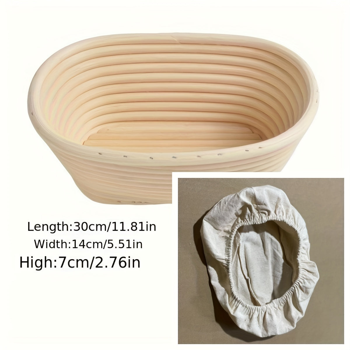 1 piece of Rattan Bread Proofing Basket featuring a Liner Cloth. Made with Natural Oval Rattan Wicker for Dough Fermentation. Ideal for Sourdough Bread, perfect for Kitchen Baking Tools.