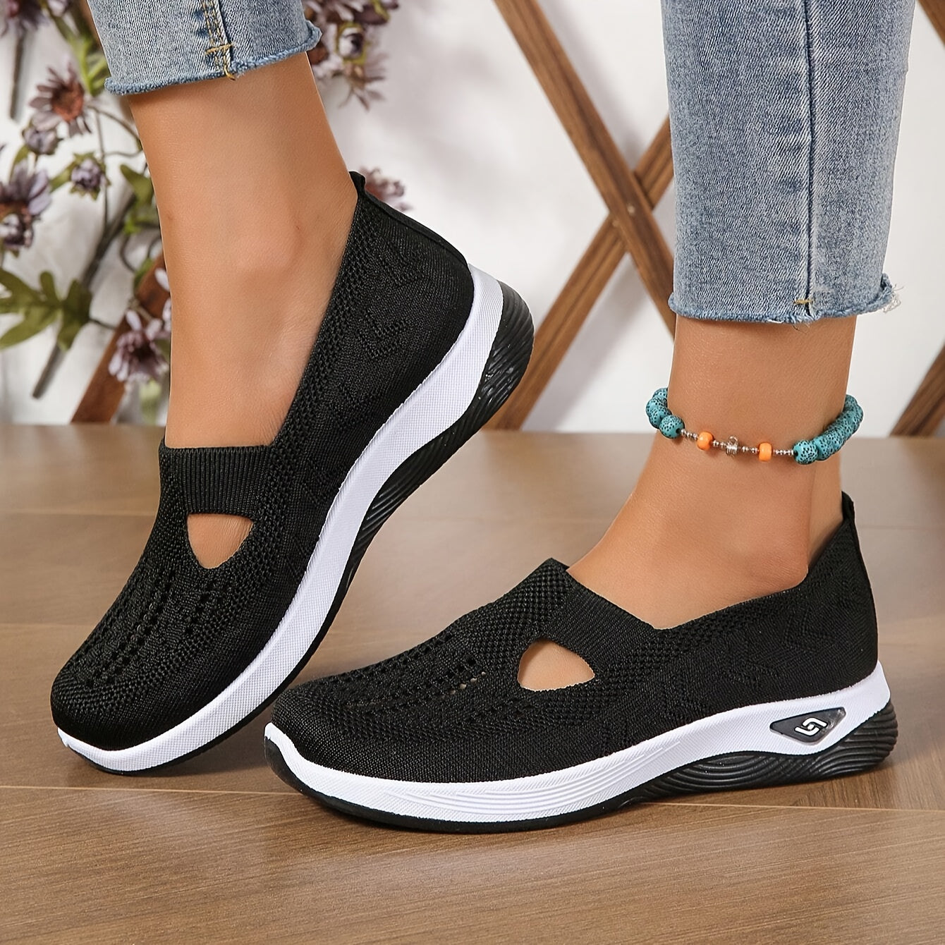 Women's casual fashion sneakers with solid color, breathable fabric upper, comfortable TPU sole, low top pull-on plain toe, for spring season.