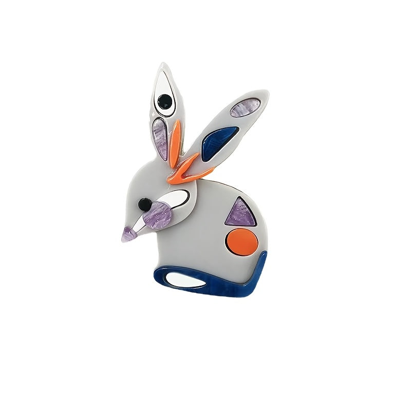 Adorable Rabbit Acrylic Brooch Pin - Fun Cartoon Animal Design for Adding Charm to Bags & Clothing, Rabbit Lovers Accessories