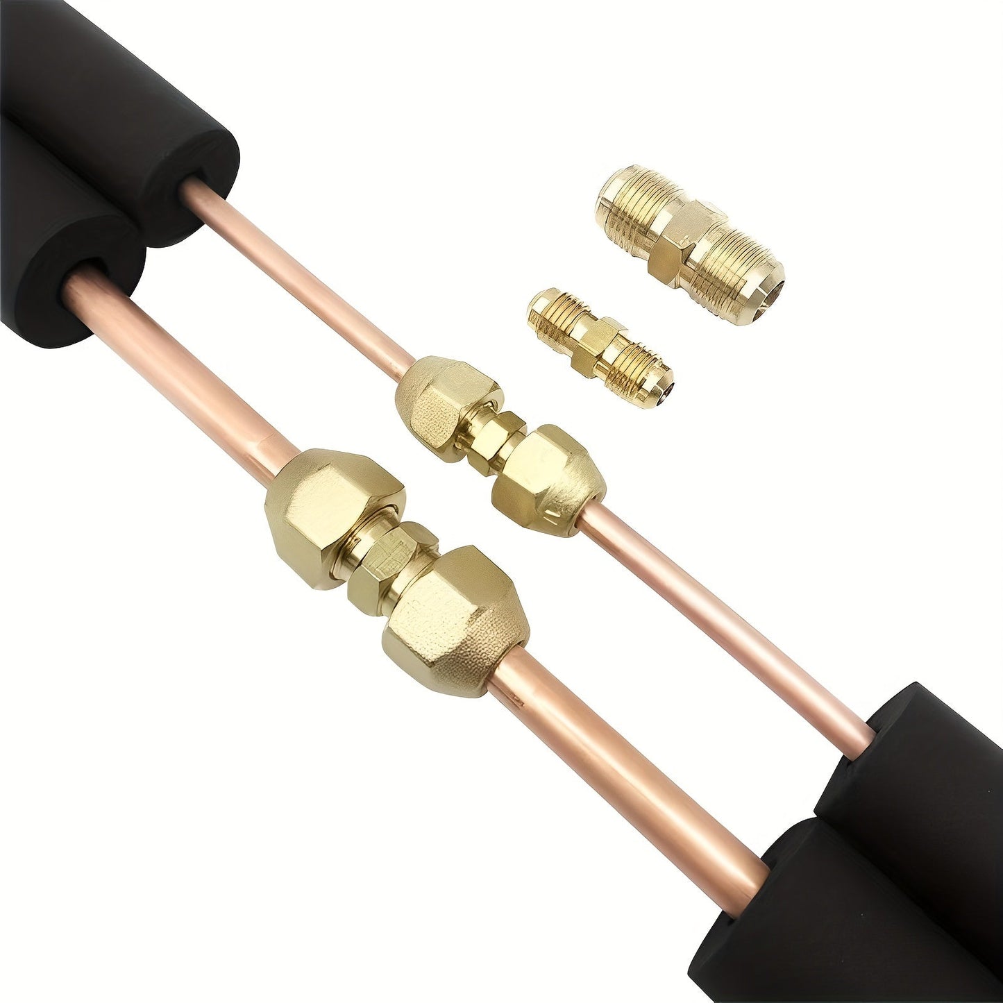 High-Quality Brass Air Conditioning Copper Tube Adapter - Female-Male Flare Thread Connector, Sizes Include 1/4", 3/8", 1/2", 5/8", 3/4" - Double-Headed Joint Ensures Leak-Proof AC Maintenance