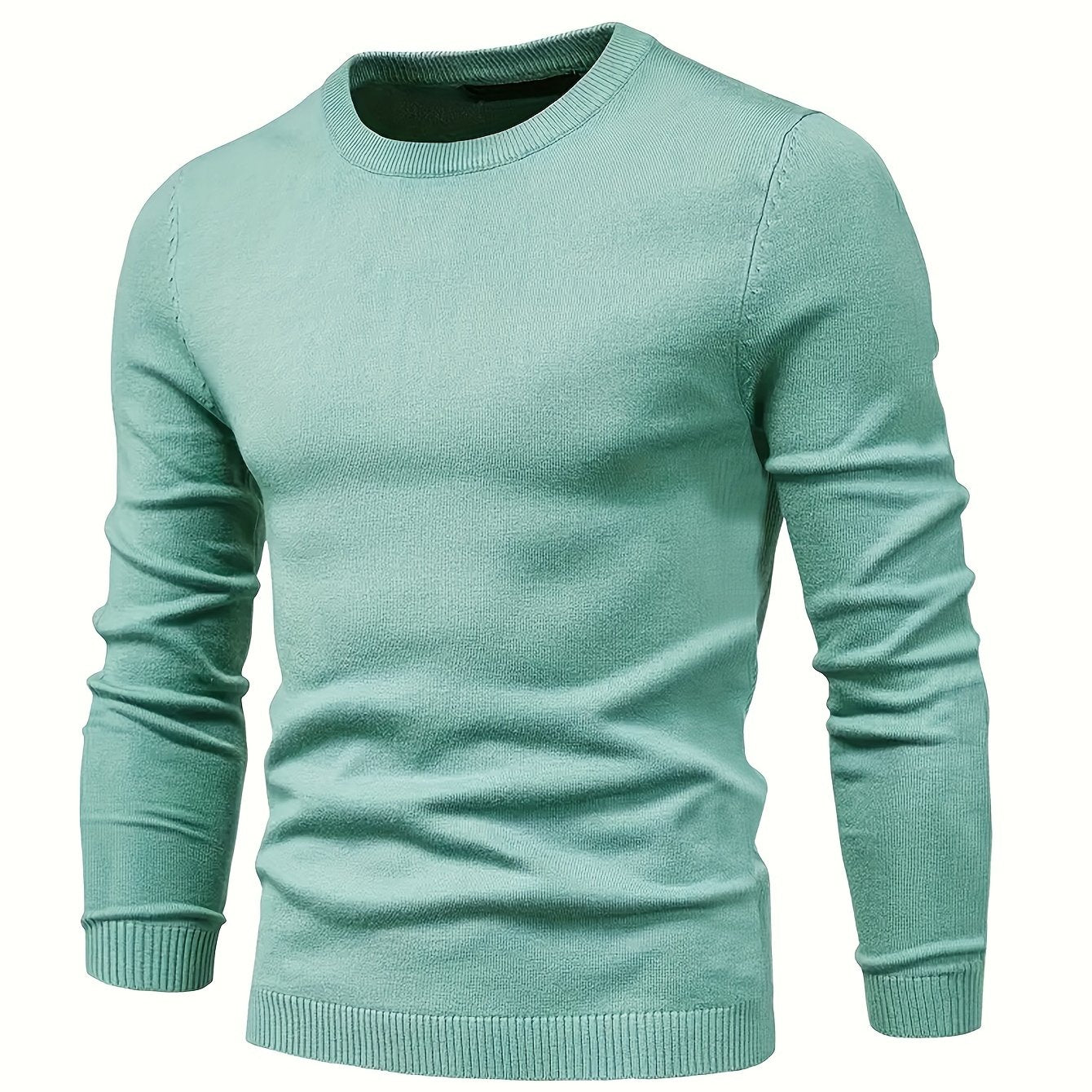 2024 Men's Solid Color Round Neck Pullover Knitted Sweater