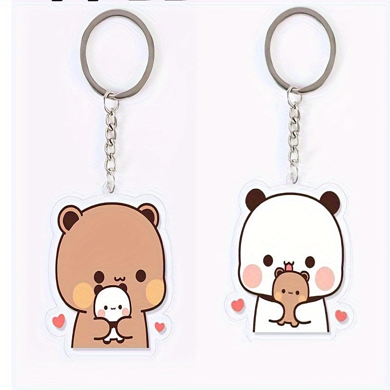 New fashion couple keychains featuring cartoon design made of acrylic material, perfect for accessorizing a cute school bag. This couple keychain set is a charming gift idea for student couples.