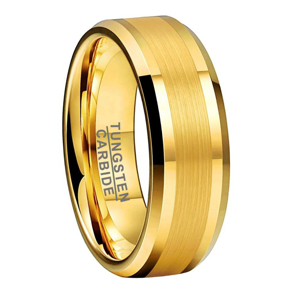 [Customer Favorite] Stylish 8mm Gold-Plated Tungsten Carbide Ring, Ideal for Fashionable Couples - Perfect for Engagement or Wedding, Featuring Beveled Edges - Suitable for Men and Women