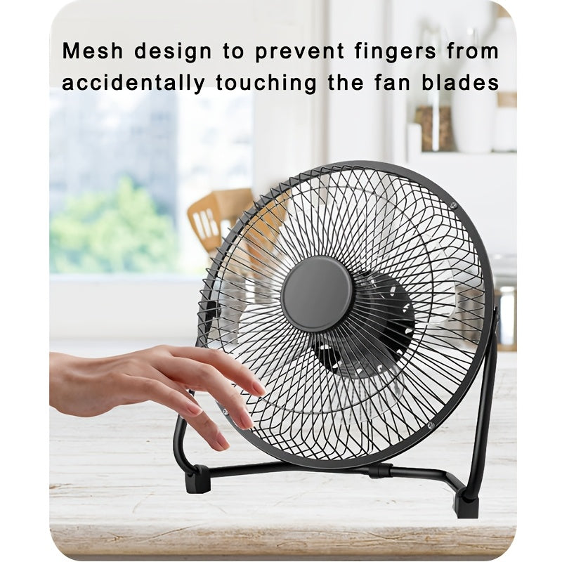 A portable USB plug-in desktop fan with a stylish 8-inch iron art design. Features 2-speed adjustable settings, 4 strong fan blades, and a 360° adjustable angle for maximum airflow.