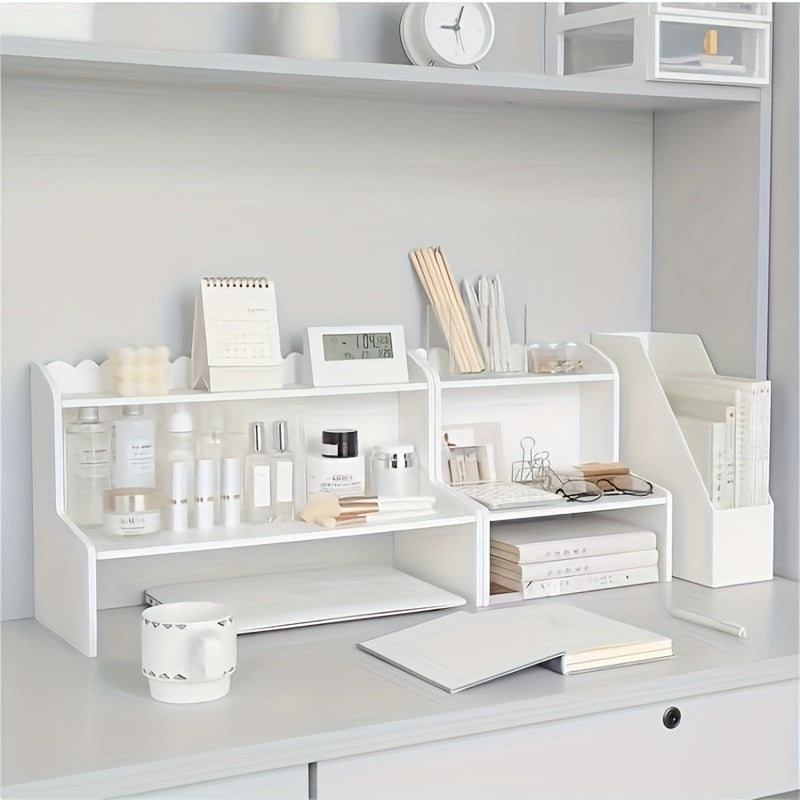 Improved double-layer desktop rack for organizing cosmetics, stationery, books in dorm or office.