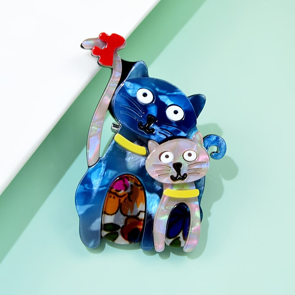 Stylish Acrylic Animal Pins: A Pair of Cat Brooches Crafted from Acetate