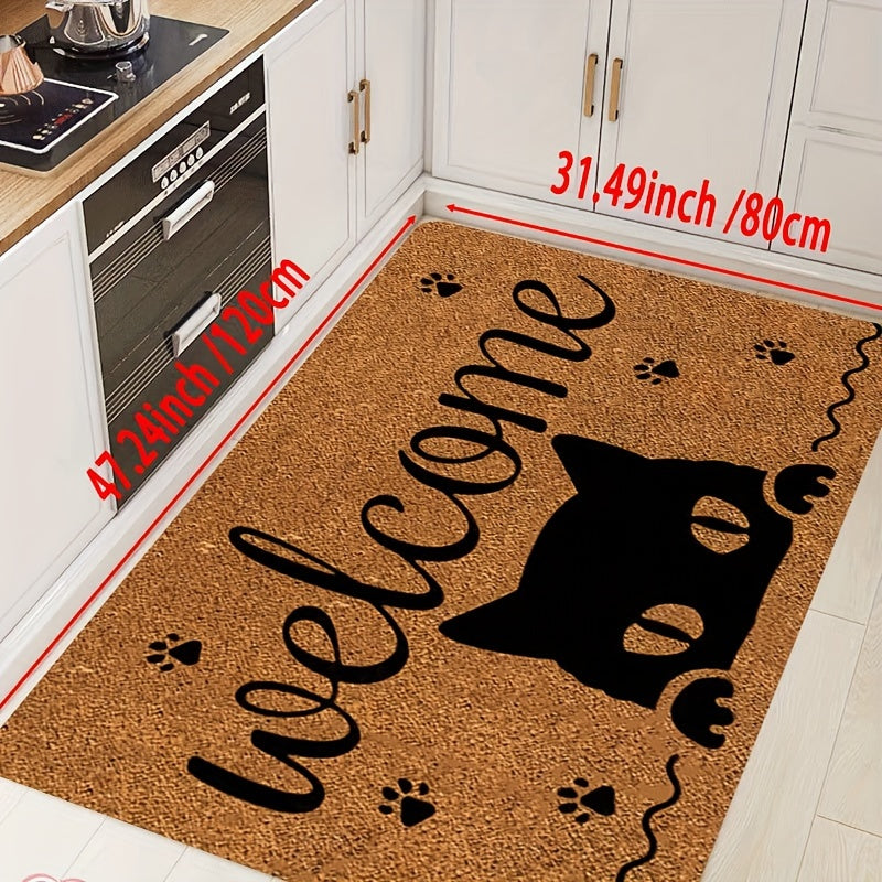 Creative Monogram Print Kitchen Mat featuring a Cute Kitten Paw Pattern, Anti-fatigue Bathroom Pad, Washable Area Rug, Perfect for Living Room Bedroom Entryway Home Decor. Great Indoors Room Supplies and Bedside Accessories. Ideal Spring Decor Gift.