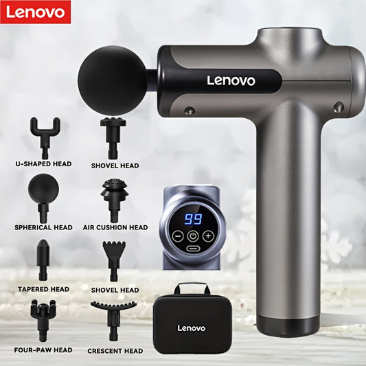 Compact Lenovo Massage Gun with 8 Heads, Portable USB Massager for Full Body Relaxation, Perfect for Fitness Lovers.