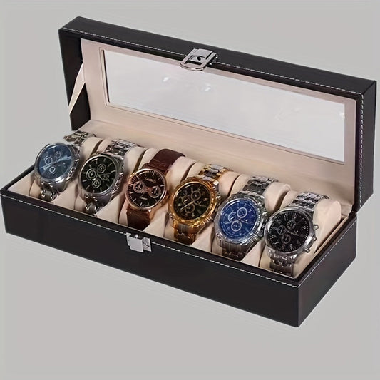 Watch Box in Black with 6-Digit Display, Inner PU Leather and Flannelette Storage