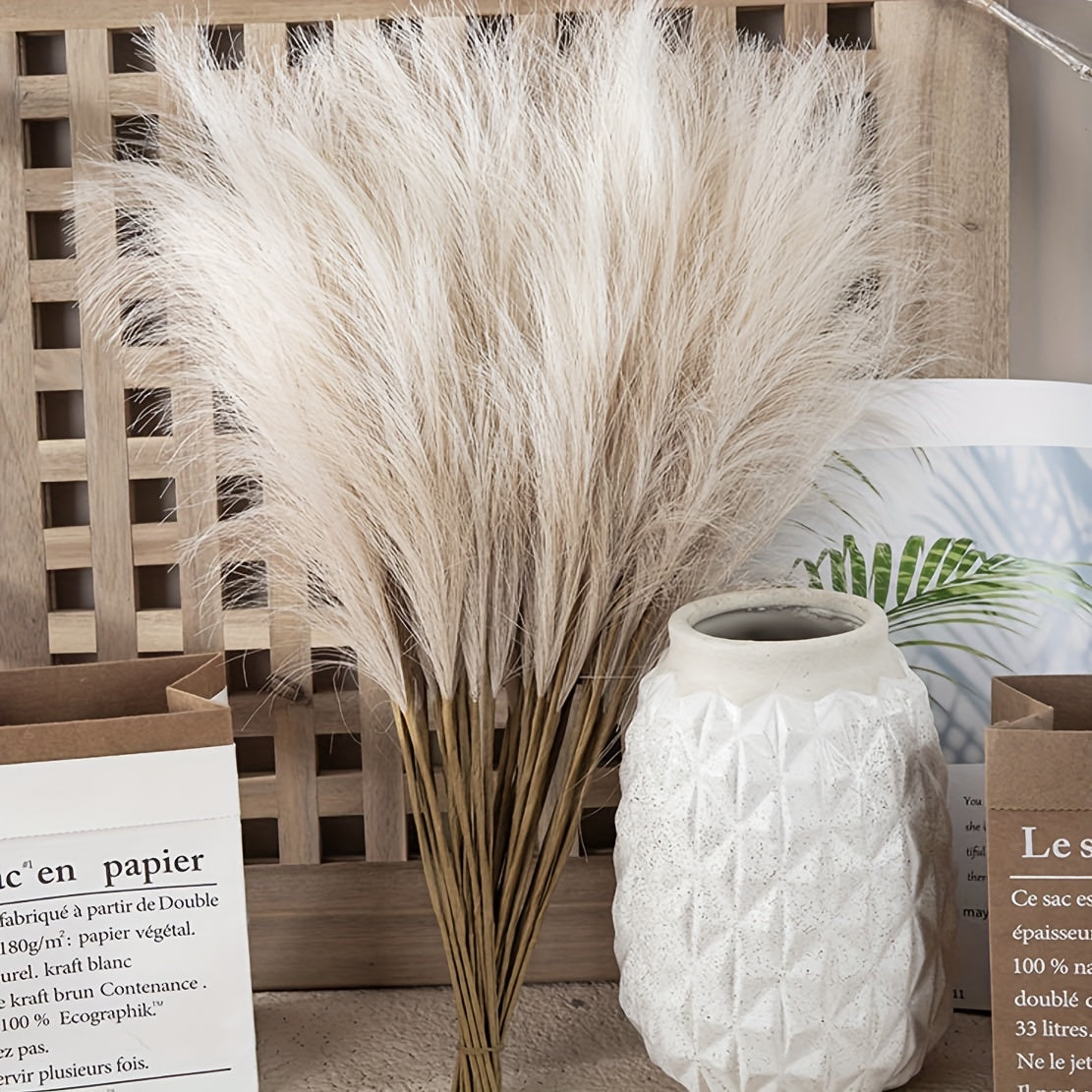 15pcs Elegant Faux Pampas Grass Bundle, 55.88cm - Cream & Light Brown, Ideal for Home Decor, Living Room Display in White Vases, Great for Christmas, Halloween, Easter, Thanksgiving, Mother's Day, Garden Decor. Best for Christmas, Thanksgiving.