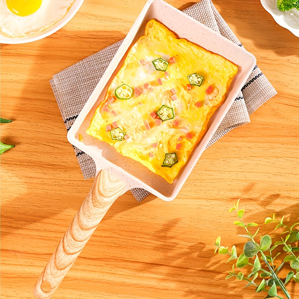 One piece of Japanese Style Tamagoyaki Pan featuring a heat-resistant handle, non-stick surface, and square shape, ideal for cooking Chawanmushi. Made of aluminum, this kitchen cookware tool is recommended for hand washing only.