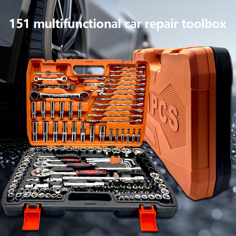 53/82/121/151 pcs of Stainless Steel Automotive Repair Tool Kits with Quick Ratchet Wrenches for Off-Road Motorcycles And Bicycle Maintenance - Complete Automotive Repair Accessories