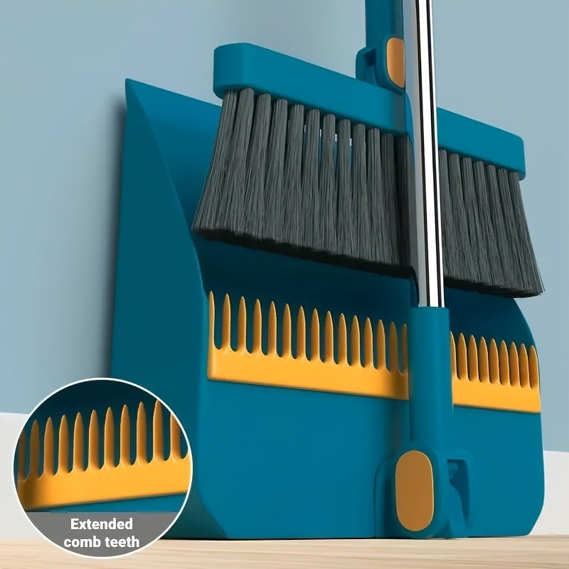 Get the ultimate cleaning combo with a 2-piece Broom & Dustpan Set featuring a stainless steel handle. This durable set has non-stick, soft bristles that effectively remove pet hair. Ideal for home, office, and dorm cleaning.