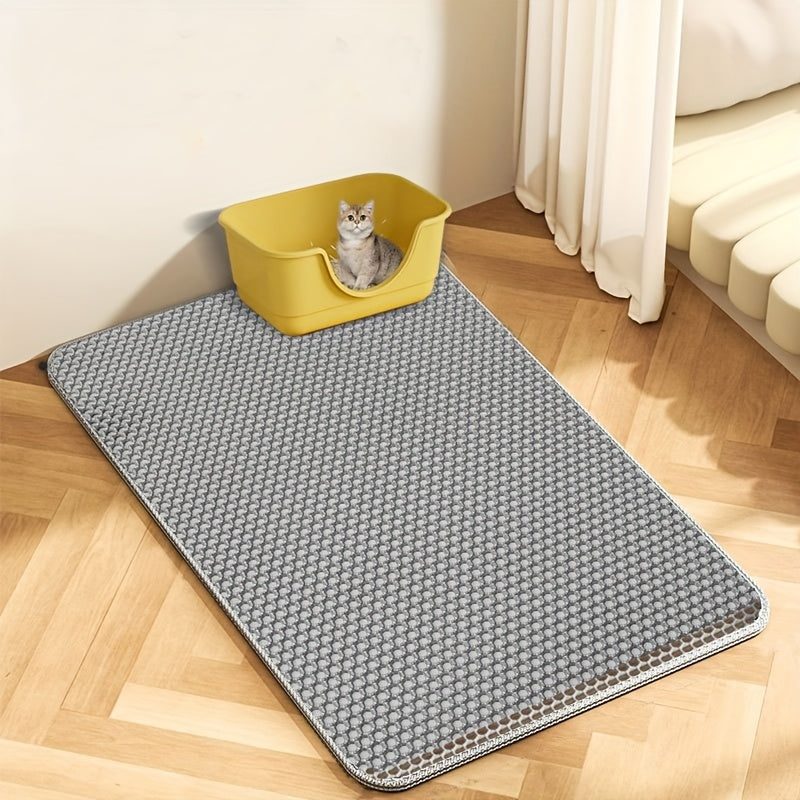 Large premium cat litter mat, recyclable, odorless, waterproof, easy to clean, anti-odor, ideal for carpeted litter boxes, made of durable EVA/PE material.