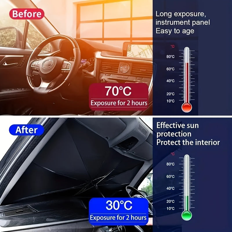 Car sunshade for windshield to block heat and provide insulation, with blackout curtain for small cars.