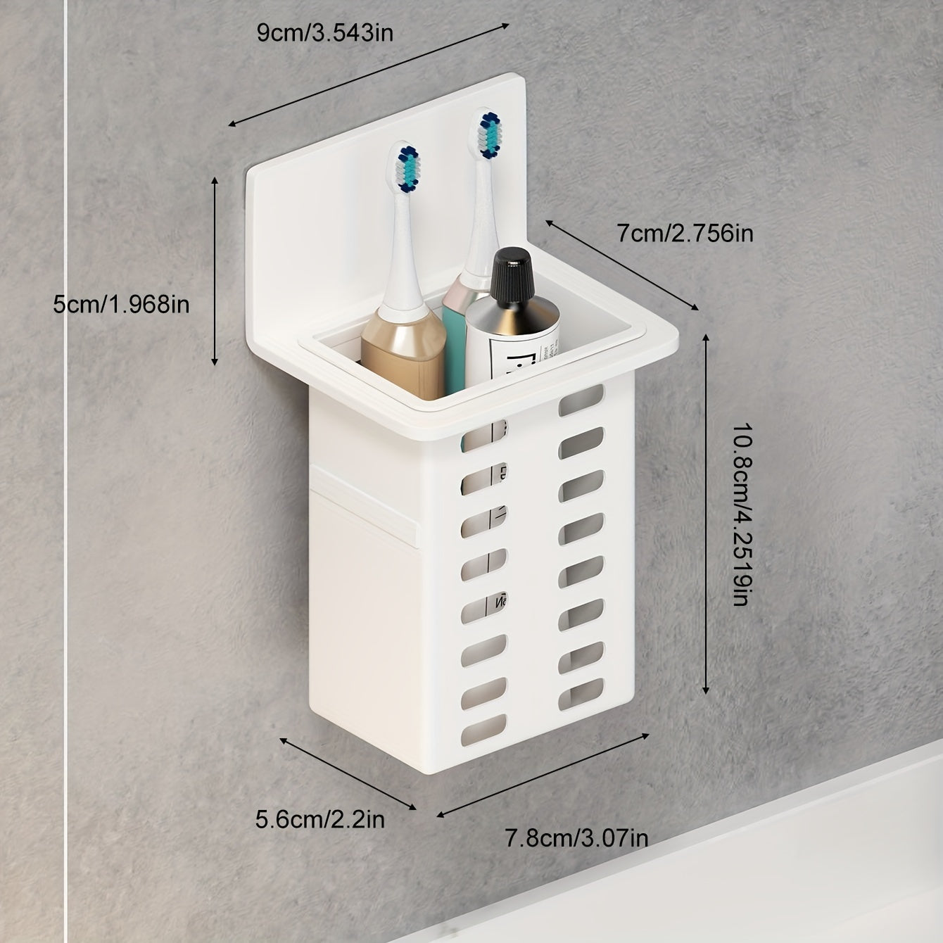 1 wall-mounted toothbrush holder for bathroom storage and organization with multifunctional toothpaste and toothbrush container.