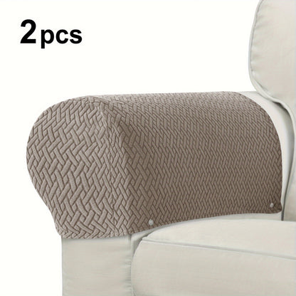 Contemporary Jacquard Armrest Covers - 2pc Stretch Slipcover Set, Machine Washable, Non-Slip Grip Design, Furniture Protector.