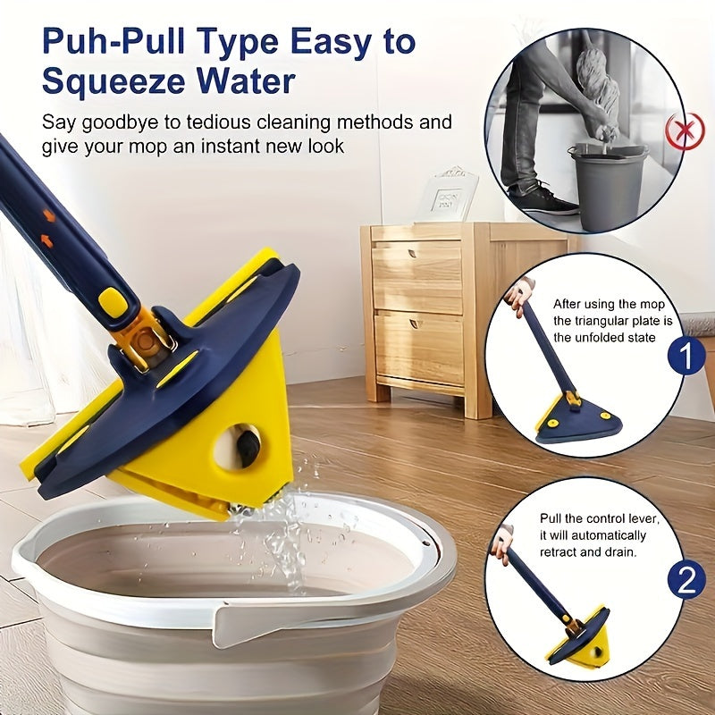 1pc, Triangle 360° Rotating Cleaning Mop with Long Handle and Hands-free Wash Squeeze Feature. Suitable for Wet And Dry Dual-use Cleaning on Floors, Walls, Ceilings, Corners, and Glass. A versatile Cleaning Tool for all your Cleaning Needs.