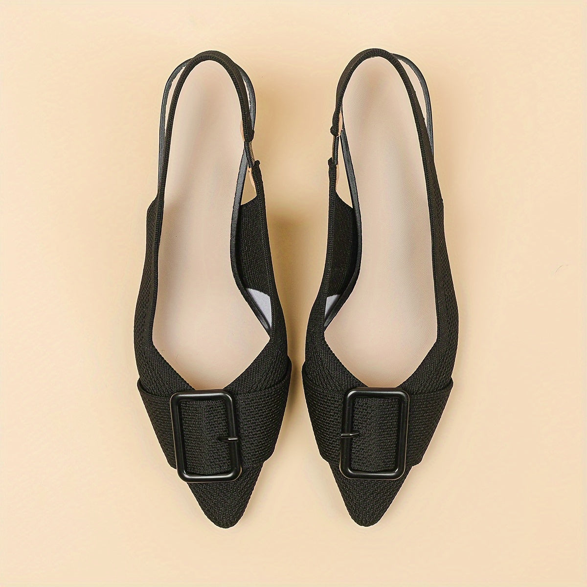 Women's mid-heel pumps with breathable knit, pointed toe, slip-on style, and chunky heel for all seasons.